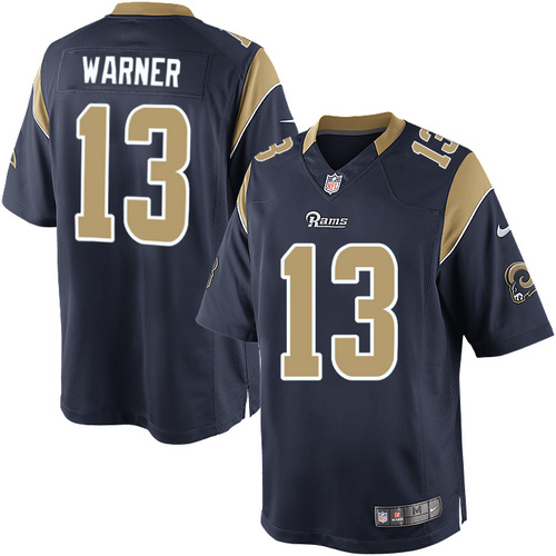 Men's Limited Kurt Warner Nike Jersey Navy Blue Home - #13 NFL Los Angeles Rams